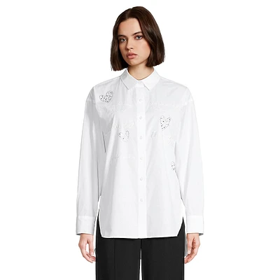 Embellished Hearts High-Low Poplin Shirt