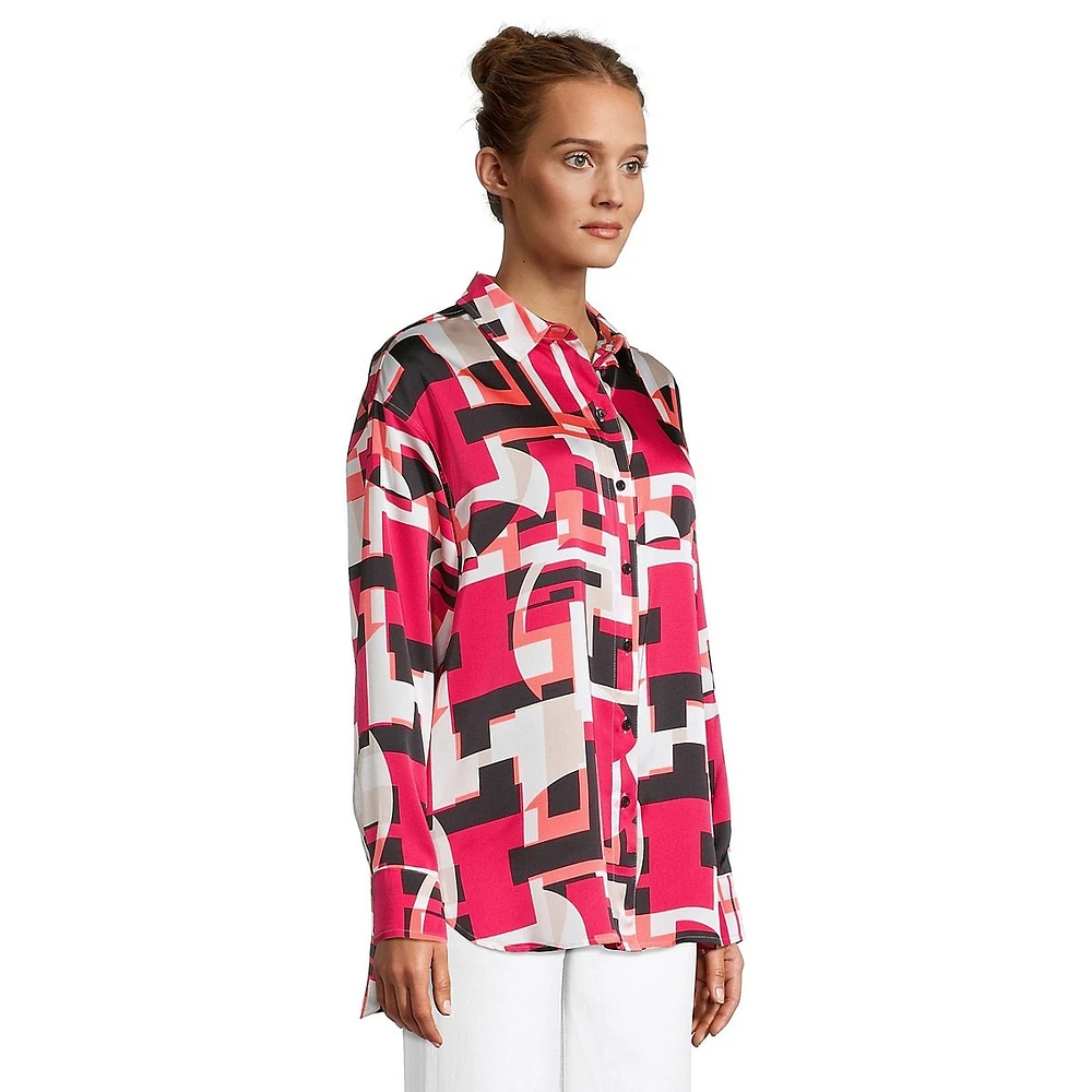 Geo-Print Oversized Blouse