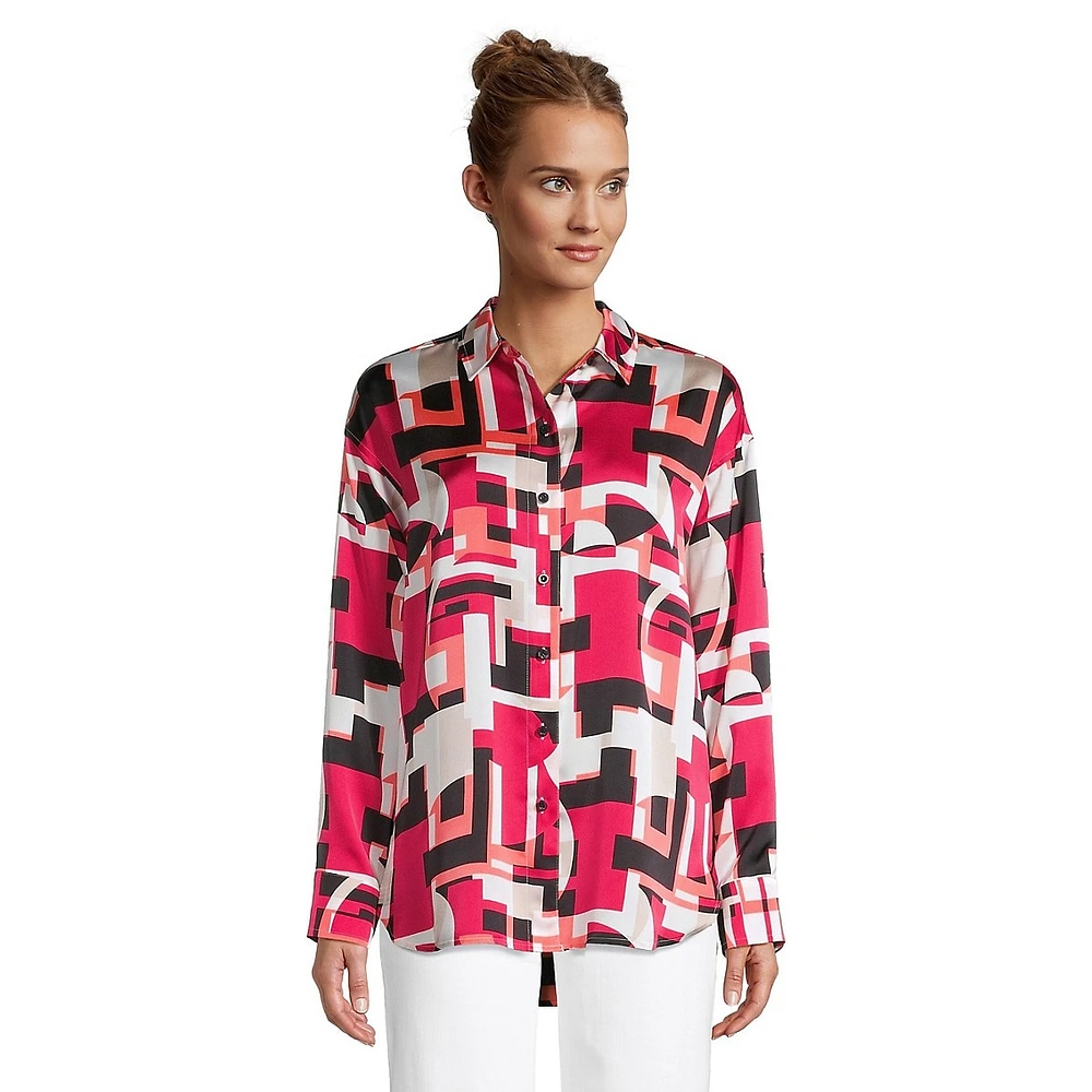 Geo-Print Oversized Blouse