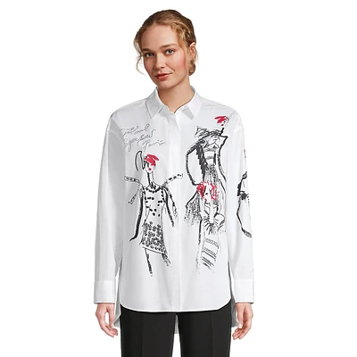 Chemise en popeline à motif de croquis pour fille