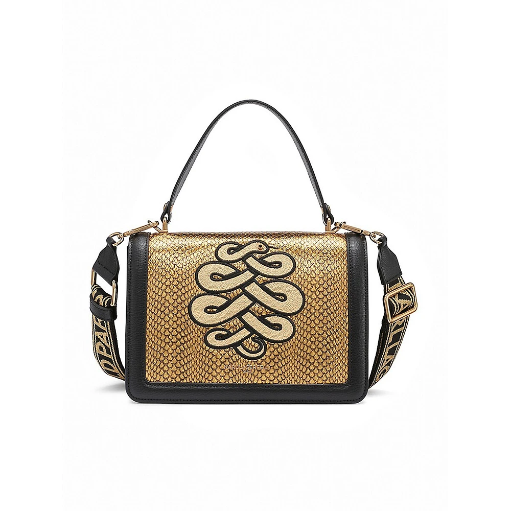 Simone Serpentine-Print Leather Satchel