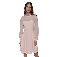 Faux Pearl-Embellished Illusion Dress