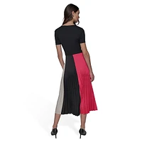 Pleated Colourblock Midi Dress