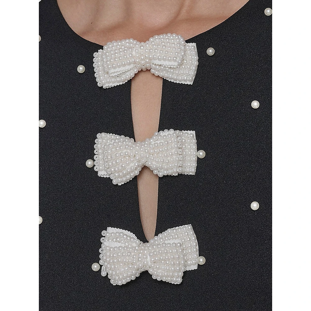 Faux Pearl-Embellished Bow Scuba Crepe Dress