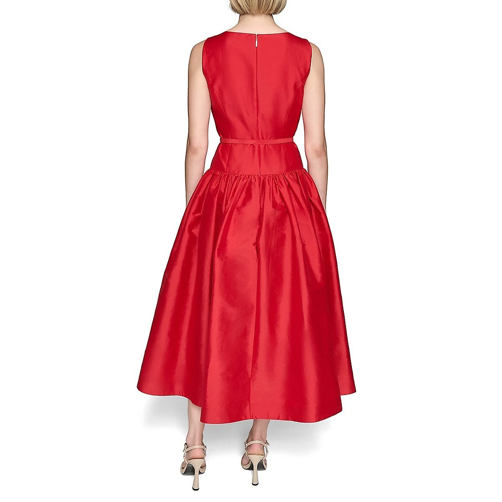 Taffetta Belted Evening Dress