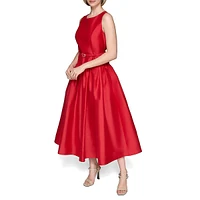 Taffetta Belted Evening Dress