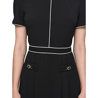 Scuba Crepe Collared Puff-Sleeve Mini Dress