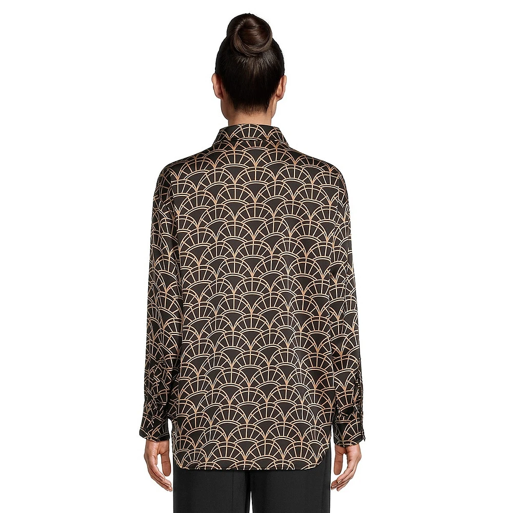 Fan-Print Oversized Blouse