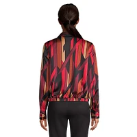 Faux-Wrap Ribbon-Print Blouse