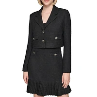 Decorative Button Cropped Tweed Blazer