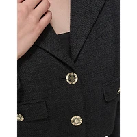 Decorative Button Cropped Tweed Blazer