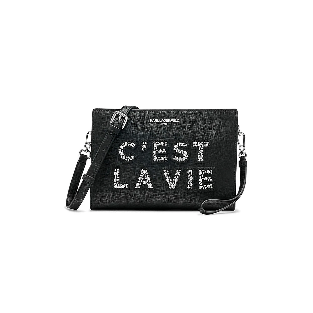 Embellished Typography Crossbody Bag