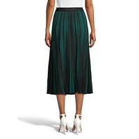 Two-Tone Pleated Midi Skirt