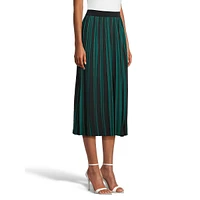 Two-Tone Pleated Midi Skirt