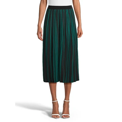 Two-Tone Pleated Midi Skirt