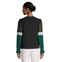 Colourblock Knit & Sheer Top