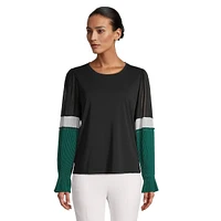 Colourblock Knit & Sheer Top