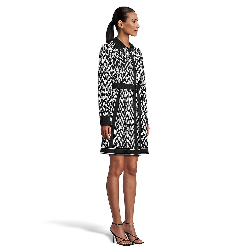 Herringbone-Print Shirt Dress