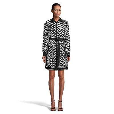 Herringbone-Print Shirt Dress