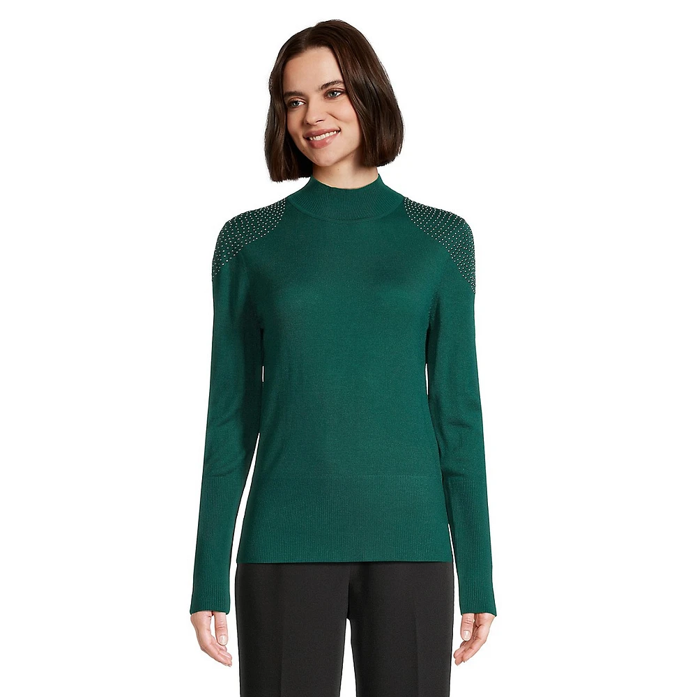 Stud-Embellished Merino Wool-Blend Sweater