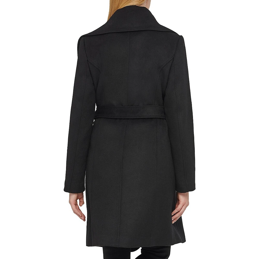 Asymmetrical Envelope-Collar Belted Wool-Blend Coat