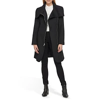 Asymmetrical Envelope-Collar Belted Wool-Blend Coat