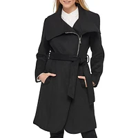 Asymmetrical Envelope-Collar Belted Wool-Blend Coat