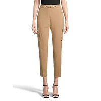 Cropped Chain-Embellished Cargo Dress Pants