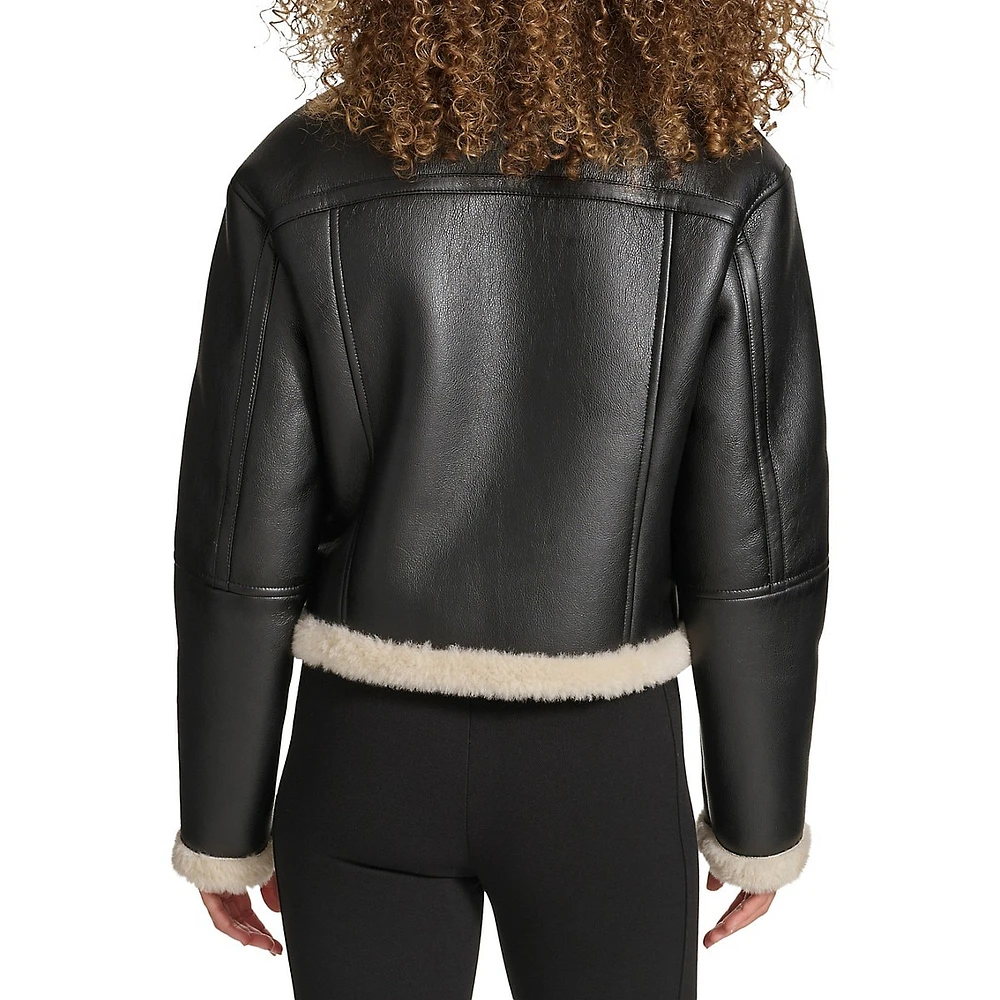 Faux Leather & Shearling Bomber Jacket