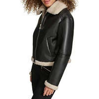 Faux Leather & Shearling Bomber Jacket