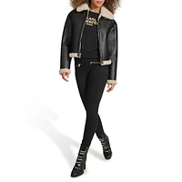 Faux Leather & Shearling Bomber Jacket