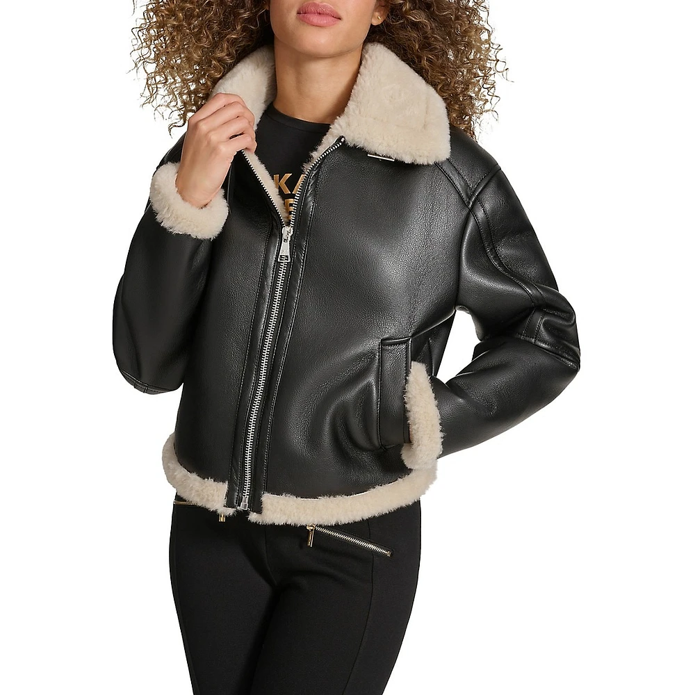 Faux Leather & Shearling Bomber Jacket