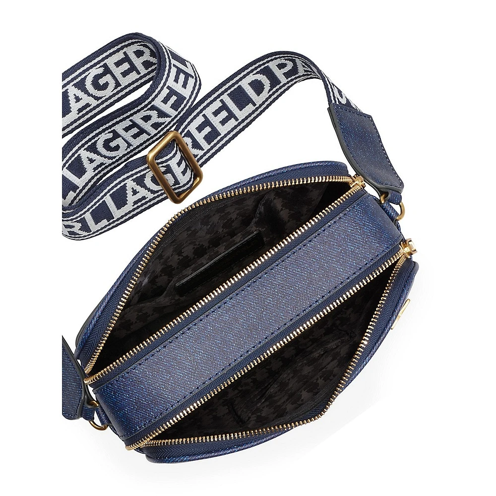 Maybelle Denim-Print Camera Crossbody Bag