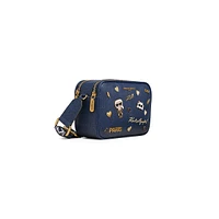 Maybelle Denim-Print Camera Crossbody Bag