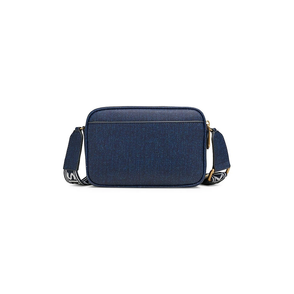 Maybelle Denim-Print Camera Crossbody Bag