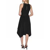 Silky Crepe Hanky-Hem Midi Dress