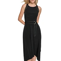 Silky Crepe Hanky-Hem Midi Dress