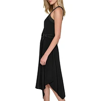 Silky Crepe Hanky-Hem Midi Dress