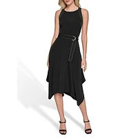 Silky Crepe Hanky-Hem Midi Dress