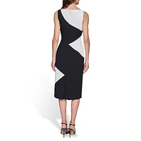 Scuba Crepe Sleeveless Colourblock Sheath Dress