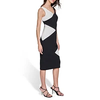 Scuba Crepe Sleeveless Colourblock Sheath Dress