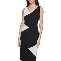 Scuba Crepe Sleeveless Colourblock Sheath Dress