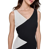 Scuba Crepe Sleeveless Colourblock Sheath Dress