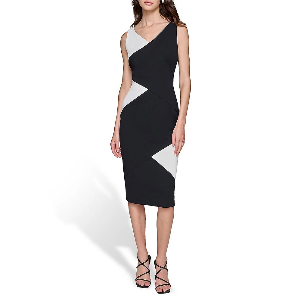 Scuba Crepe Sleeveless Colourblock Sheath Dress