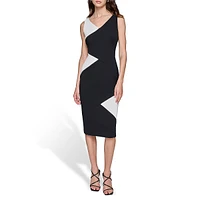 Scuba Crepe Sleeveless Colourblock Sheath Dress