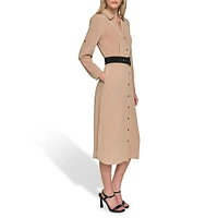 Crepe Shirt Dress With Contrast Belt