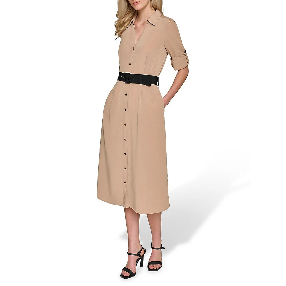 Crepe Shirt Dress With Contrast Belt