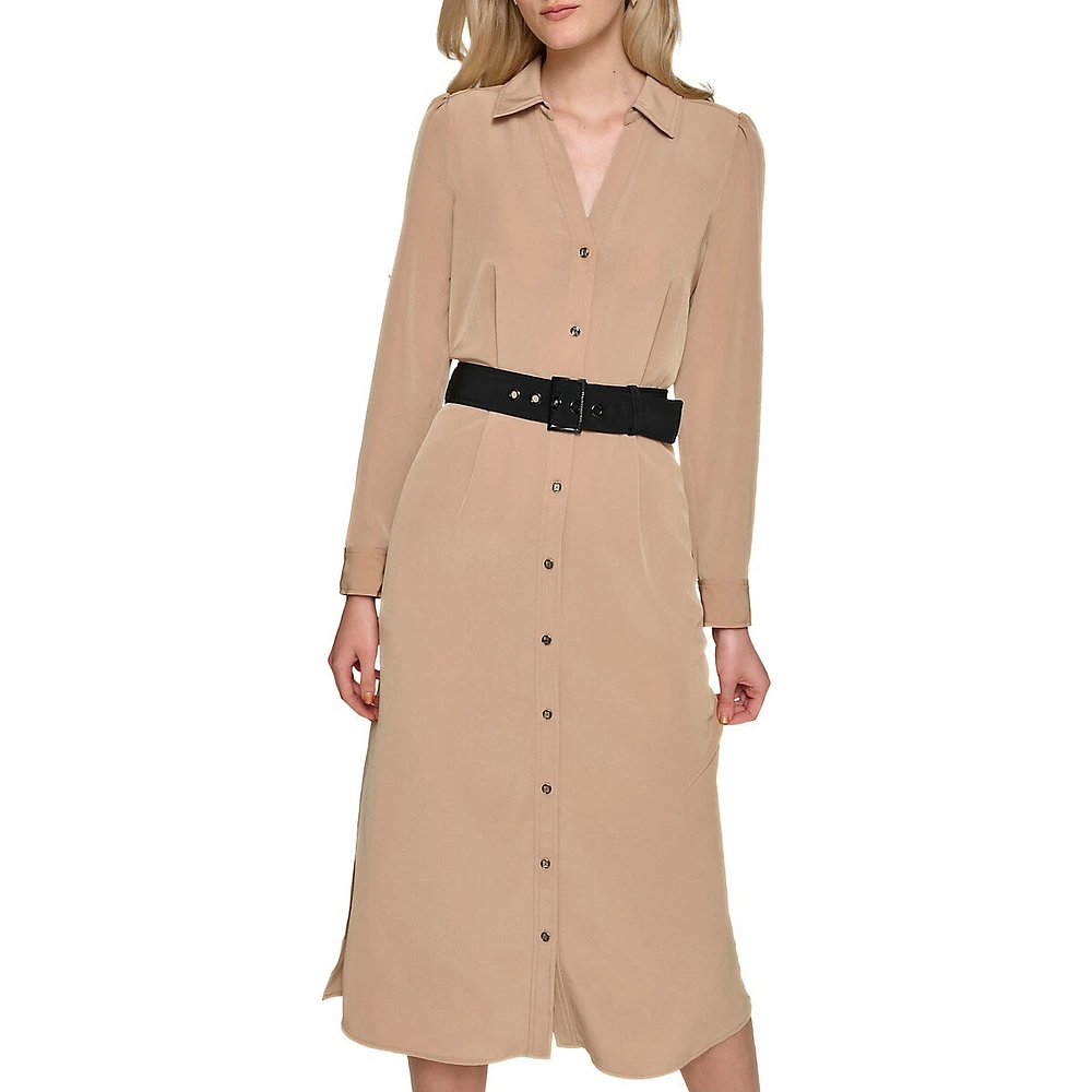 Crepe Shirt Dress With Contrast Belt