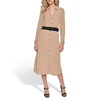 Crepe Shirt Dress With Contrast Belt