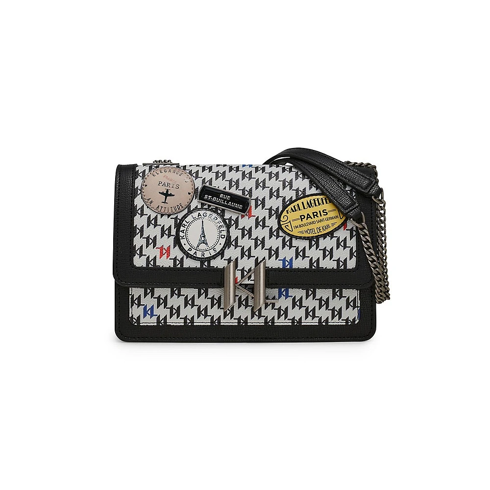 Corinne KL-Print Logo-Patch Shoulder Bag